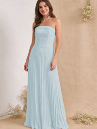 Chiffon Pleated Strapless A Line Maxi Bridesmaid Dresses
