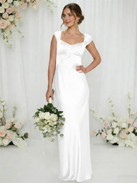 Satin Simple Spaghetti Straps Long Bridesmaid Dresses
