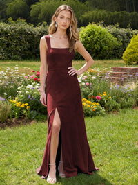 Jersey A Line Square Neck Long Bridesmaid Dresses