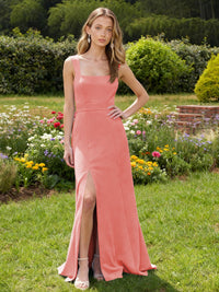 Jersey A Line Square Neck Long Bridesmaid Dresses