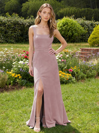 Jersey A Line Square Neck Long Bridesmaid Dresses