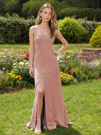 Jersey A Line Square Neck Long Bridesmaid Dresses
