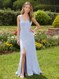 Jersey A Line Square Neck Long Bridesmaid Dresses