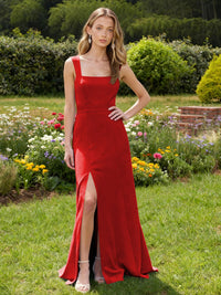 Jersey A Line Square Neck Long Bridesmaid Dresses