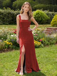 Jersey A Line Square Neck Long Bridesmaid Dresses