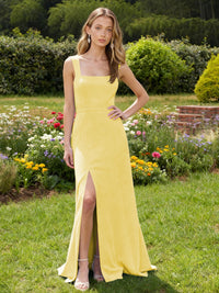 Jersey A Line Square Neck Long Bridesmaid Dresses