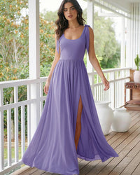 Chiffon A Line Square Neck Long Bridesmaid Dresses