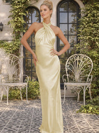 Satin Mermaid Halter Long Bridesmaid Dresses