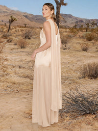 Satin Simple Spaghetti Straps Long Bridesmaid Dresses