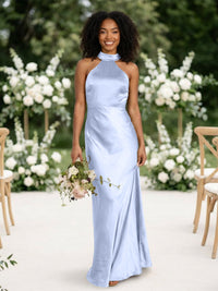 Satin Mermaid Halter Long Bridesmaid Dresses