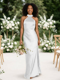 Satin Mermaid Halter Long Bridesmaid Dresses