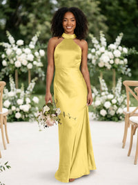 Satin Mermaid Halter Long Bridesmaid Dresses