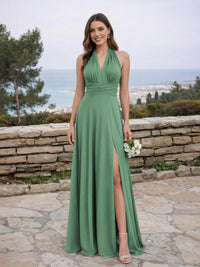 Jersey A Line V Neck Long Bridesmaid Dresses