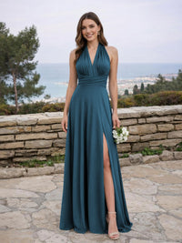 Jersey A Line V Neck Long Bridesmaid Dresses