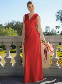 Satin Simple V Neck Long Bridesmaid Dresses