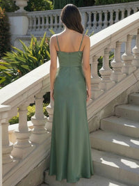 Satin Mermaid Spaghetti Straps Long Bridesmaid Dresses