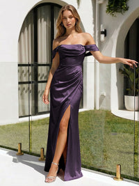 Satin Mermaid Off the Shoulder Long Bridesmaid Dresses