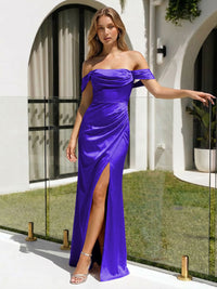 Satin Mermaid Off the Shoulder Long Bridesmaid Dresses
