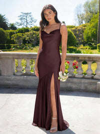 Satin Mermaid Spaghetti Straps Long Bridesmaid Dresses
