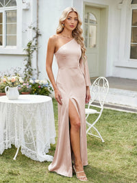 Satin Mermaid One Shoulder Long Bridesmaid Dresses
