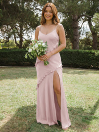 Satin A Line Spaghetti Straps Long Bridesmaid Dresses