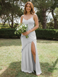 Satin A Line Spaghetti Straps Long Bridesmaid Dresses
