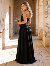 Halter Chiffon A Line Bridesmaid Dresses with Pleated