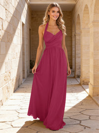 Halter Chiffon A Line Bridesmaid Dresses with Pleated