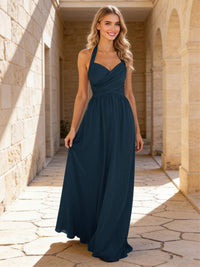Halter Chiffon A Line Bridesmaid Dresses with Pleated