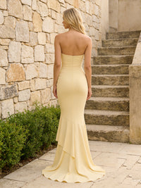 Satin Strapless Mermaid Bridesmaid Dresses with Ruffles