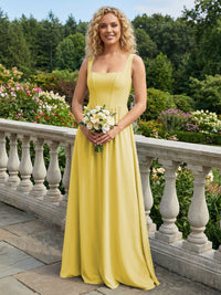 Chiffon Square Neck Maxi Bridesmaid Dresses with Backless
