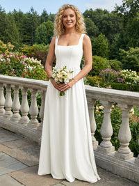 Chiffon Square Neck Maxi Bridesmaid Dresses with Backless