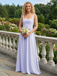 Chiffon Square Neck Maxi Bridesmaid Dresses with Backless