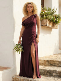 Chiffon Off the Shoulder Pleated Maxi Bridesmaid Dresses with Slit