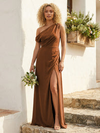 Chiffon Off the Shoulder Pleated Maxi Bridesmaid Dresses with Slit