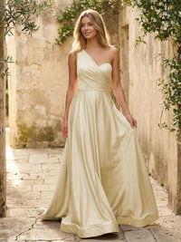 Satin A Line One Shoulder Princess Corset Bridesmaid Dresses