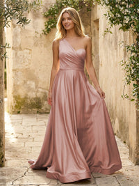Satin A Line One Shoulder Princess Corset Bridesmaid Dresses