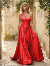 Satin A Line One Shoulder Princess Corset Bridesmaid Dresses