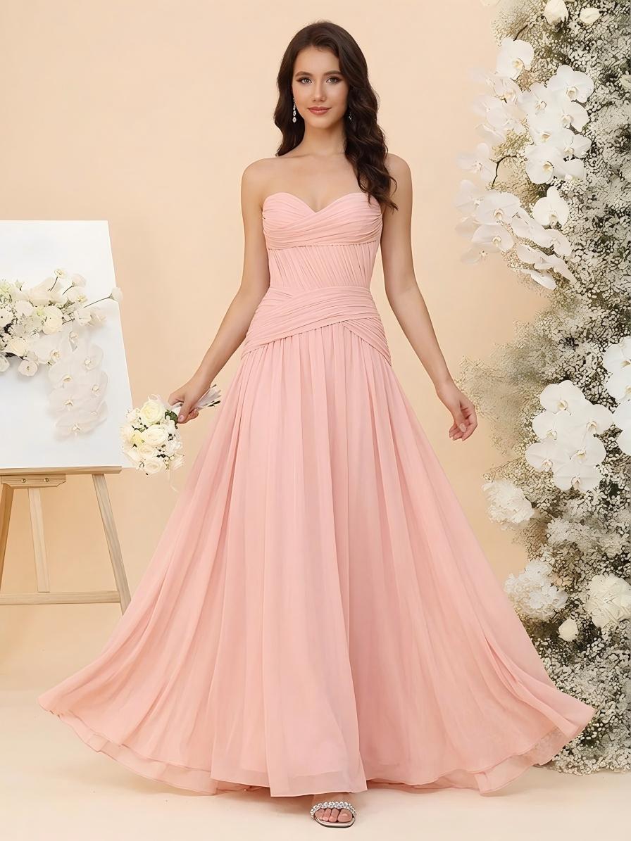 Chiffon A Line Sweetheart Pleated Corset Bridesmaid Dresses