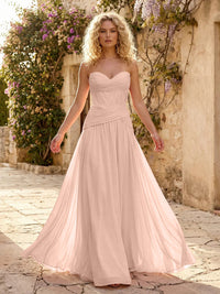 Chiffon A Line Sweetheart Pleated Corset Bridesmaid Dresses