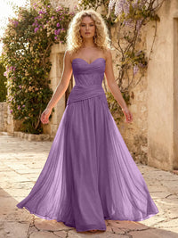 Chiffon A Line Sweetheart Pleated Corset Bridesmaid Dresses