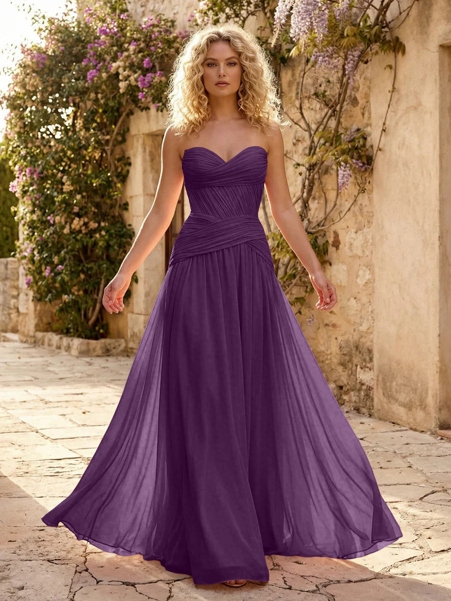 Chiffon A Line Sweetheart Pleated Corset Bridesmaid Dresses