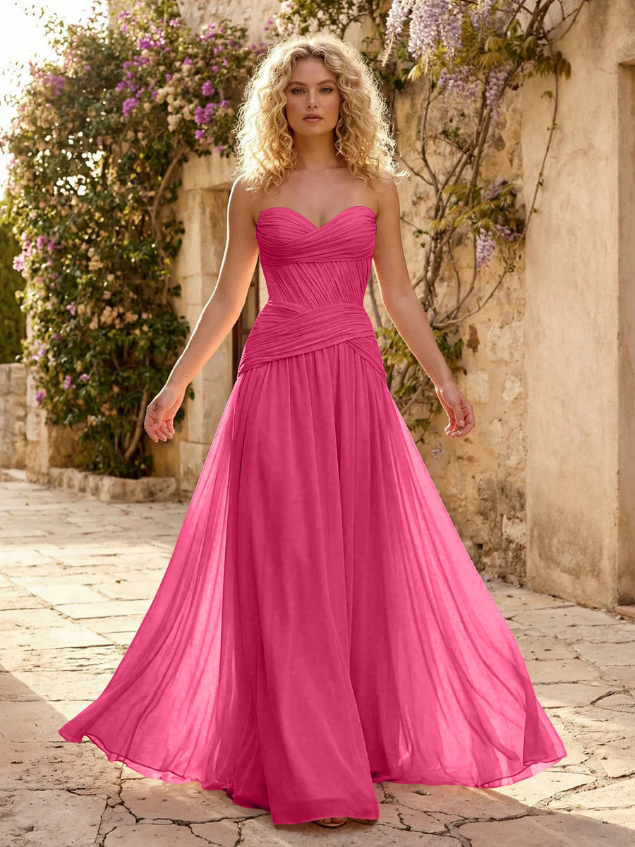 Chiffon A Line Sweetheart Pleated Corset Bridesmaid Dresses