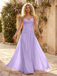 Chiffon A Line Sweetheart Pleated Corset Bridesmaid Dresses