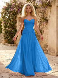 Chiffon A Line Sweetheart Pleated Corset Bridesmaid Dresses
