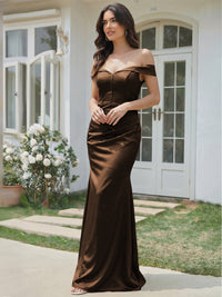 Satin Mermaid Off the Shoulder Long Bridesmaid Dresses