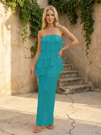 Chiffon Strapless Sheath Bridesmaid Dresses with Tiered