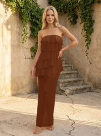 Chiffon Strapless Sheath Bridesmaid Dresses with Tiered
