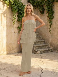 Chiffon Strapless Sheath Bridesmaid Dresses with Tiered