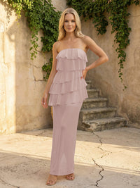 Chiffon Strapless Sheath Bridesmaid Dresses with Tiered